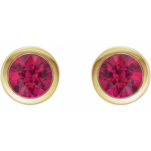 14K Yellow Lab-Grown Ruby Bezel-Set Earrings