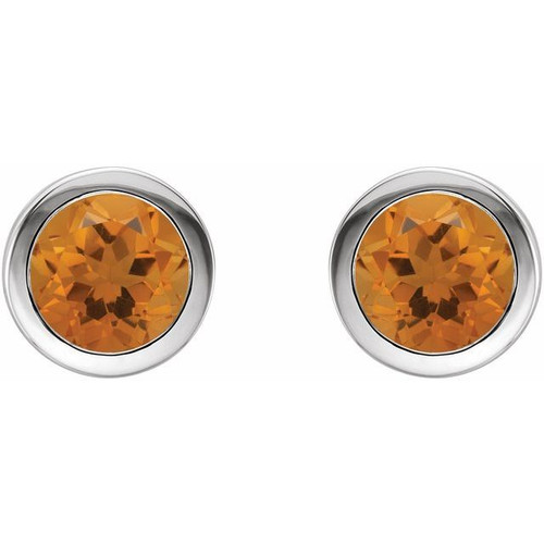 14K White Natural Citrine Bezel-Set Earrings