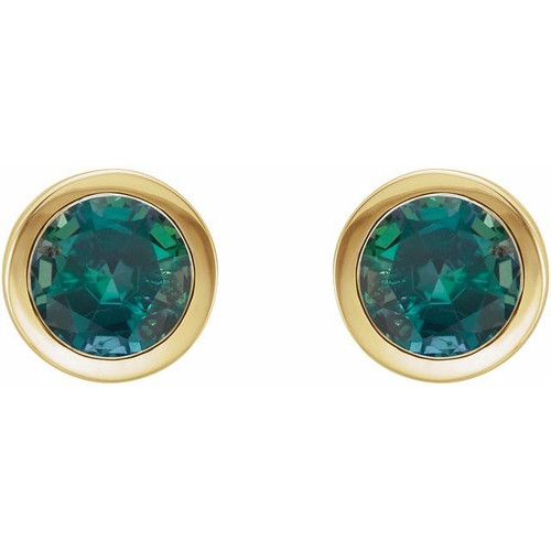 14K Yellow Lab-Grown Alexandrite Bezel-Set Earrings