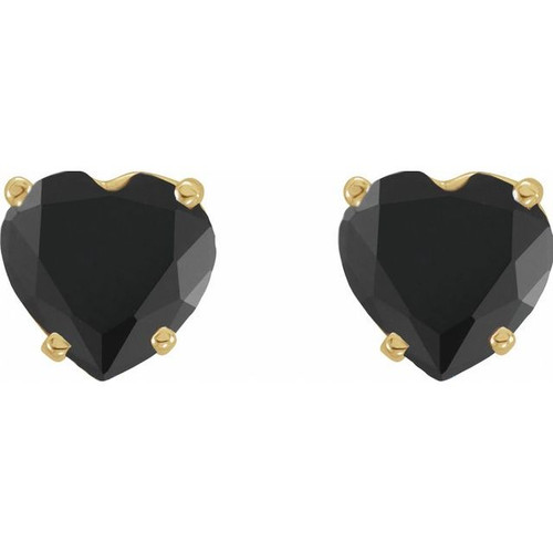14K Yellow Natural Onyx Heart Earrings