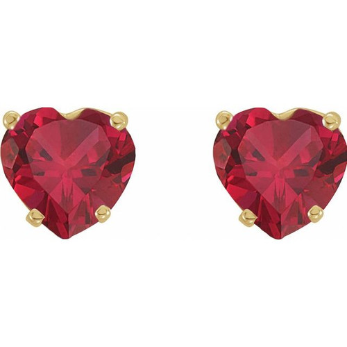 14K Yellow Lab-Grown Ruby Heart Earrings
