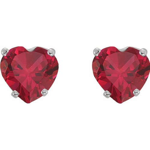14K White Lab-Grown Ruby Heart Earrings