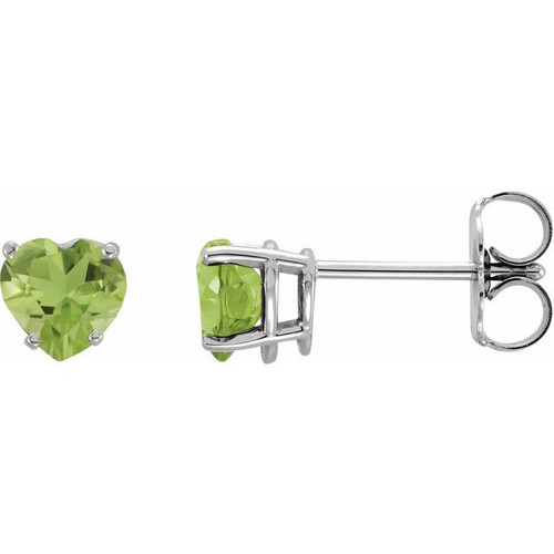 14K White Natural Peridot Heart Earrings