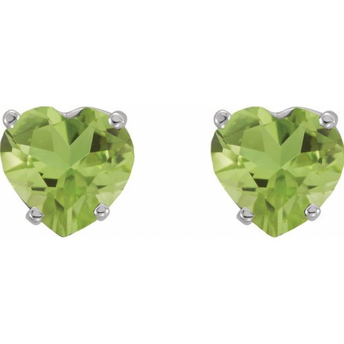 Platinum Natural Peridot Heart Earrings