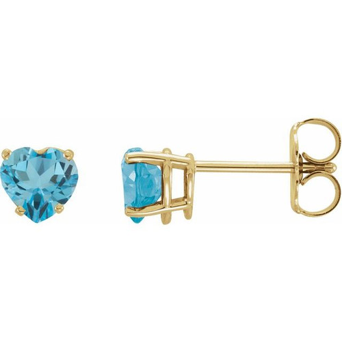 14K Yellow Natural Swiss Blue Topaz Heart Earrings