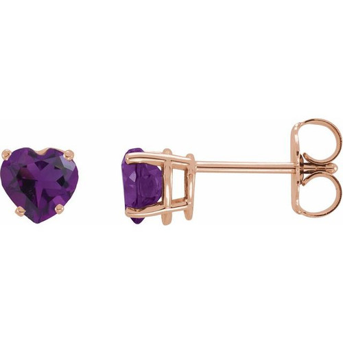 14K Rose Natural Amethyst Heart Earrings