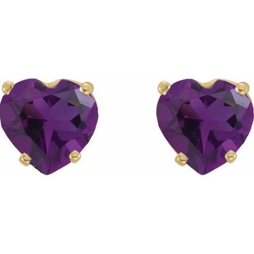 14K Yellow Natural Amethyst Heart Earrings