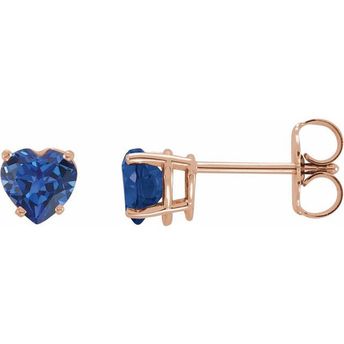 14K Rose Lab-Grown Blue Sapphire Heart Earrings