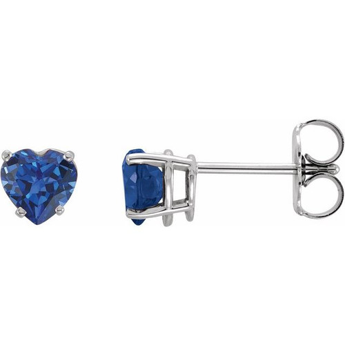 Platinum Lab-Grown Blue Sapphire Heart Earrings
