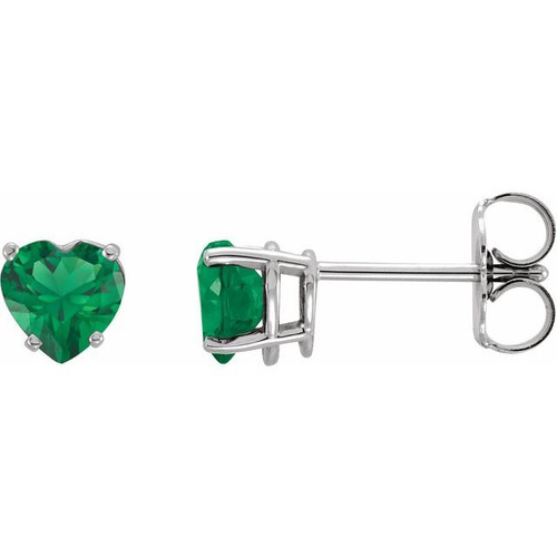 Platinum Lab-Grown Emerald Heart Earrings