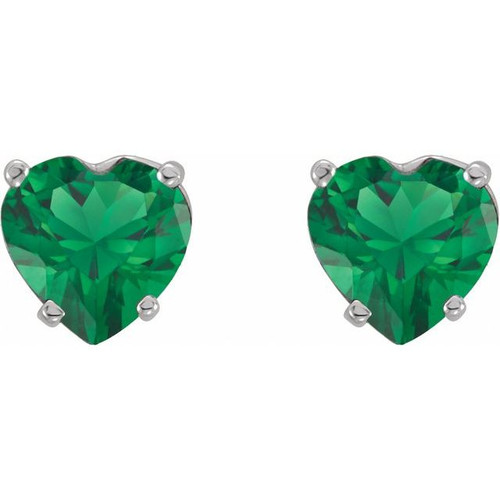Platinum Lab-Grown Emerald Heart Earrings