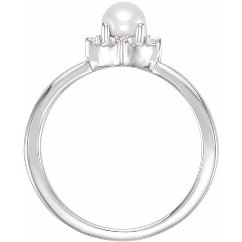 Sterling Silver Cultured White Freshwater Pearl & .04 CTW Natural Diamond Halo-Style Ring