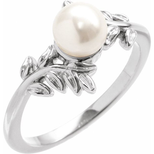 14K White Cultured White Akoya Pearl Ring 