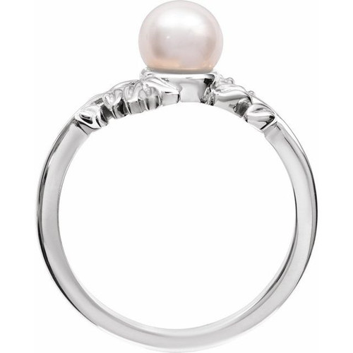 14K White Cultured White Akoya Pearl Ring 