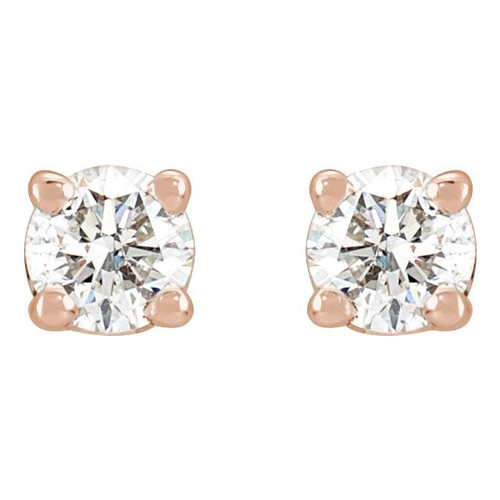 White Diamond Earrings in 14 Karat Rose Gold 1/3 Carat Diamond Stud Earrings