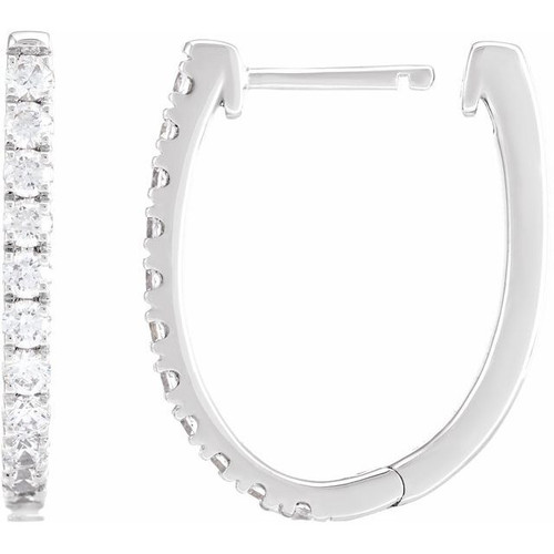 14K White 3/4 CTW Lab-Grown Diamond Hoop Earrings