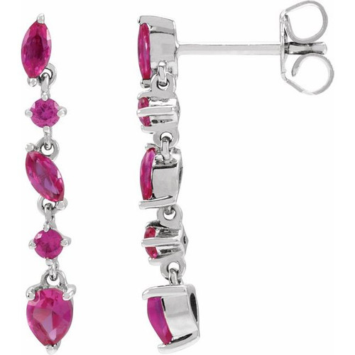 14K White Lab-Grown Ruby Earrings
