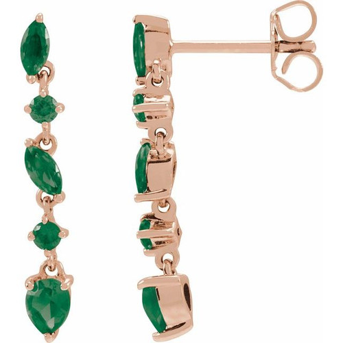 14K Rose Lab-Grown Emerald Earrings