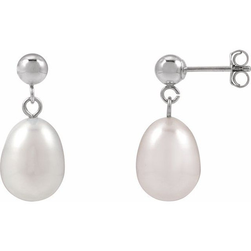 14K White Cultured White Freshwater Pearl Earrings