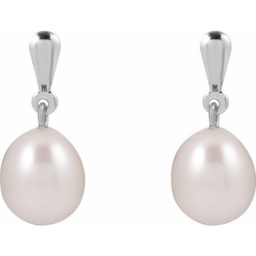 14K White Cultured White Freshwater Pearl Earrings