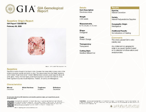 2 Padparadscha Sapphire Radiant 6.74 x 6.26 x 4.72 mm