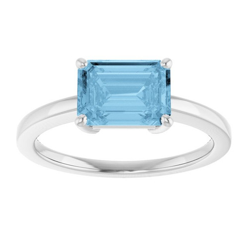 14K White Natural Sky Blue Topaz Ring