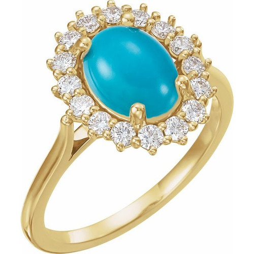 14K Yellow Natural Turquoise & 1/5 CTW Natural Diamond Ring