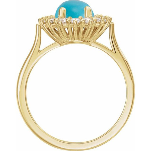 14K Yellow Natural Turquoise & 1/5 CTW Natural Diamond Ring