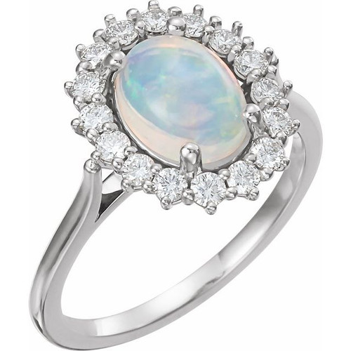 Platinum Natural Ethiopian Opal & 1/5 CTW Natural Diamond Ring