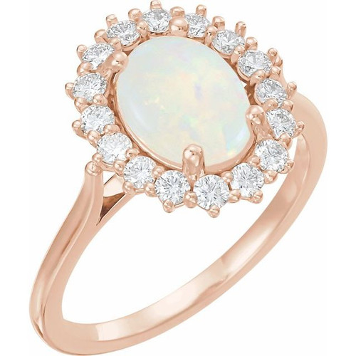14K Rose Natural White Opal & 1/5 CTW Natural Diamond Ring