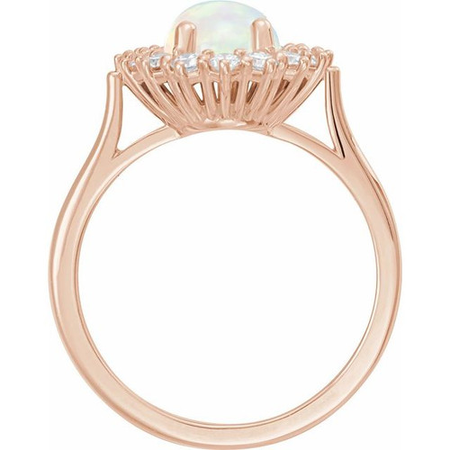 14K Rose Natural White Opal & 1/5 CTW Natural Diamond Ring
