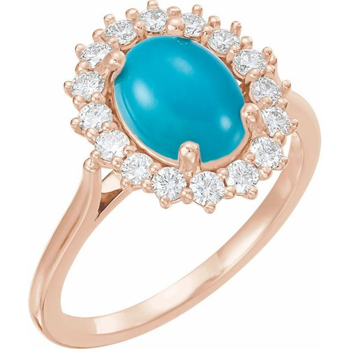 14K Rose Natural Turquoise & 1/5 CTW Natural Diamond Ring
