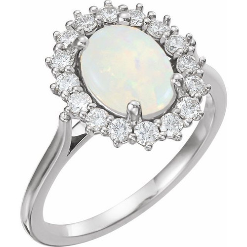 Platinum Natural White Opal & 1/5 CTW Natural Diamond Ring