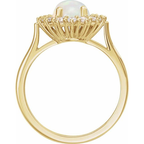 14K Yellow Natural Ethiopian Opal & 1/5 CTW Natural Diamond Ring