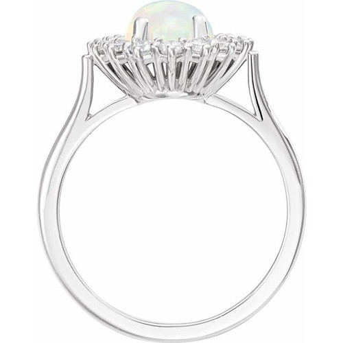 14K White Natural White Opal & 1/5 CTW Natural Diamond Ring