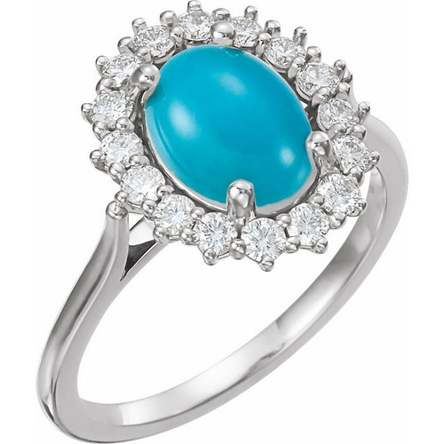 Platinum Natural Turquoise & 1/5 CTW Natural Diamond Ring