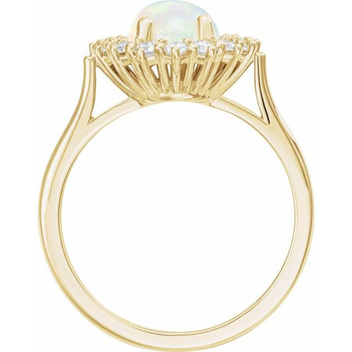 14K Yellow Natural White Opal & 1/5 CTW Natural Diamond Ring
