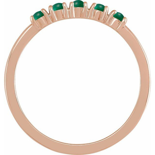 14K Rose Natural Emerald Cabochon Stackable Ring