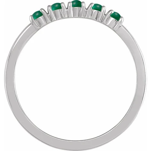 Sterling Silver Natural Emerald Cabochon Stackable Ring