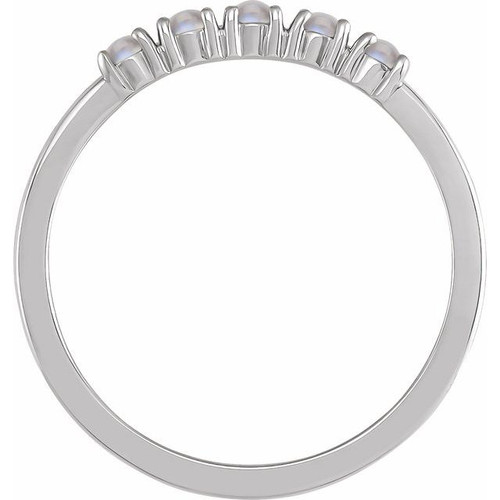 Platinum Natural Rainbow Moonstone Cabochon Stackable Ring