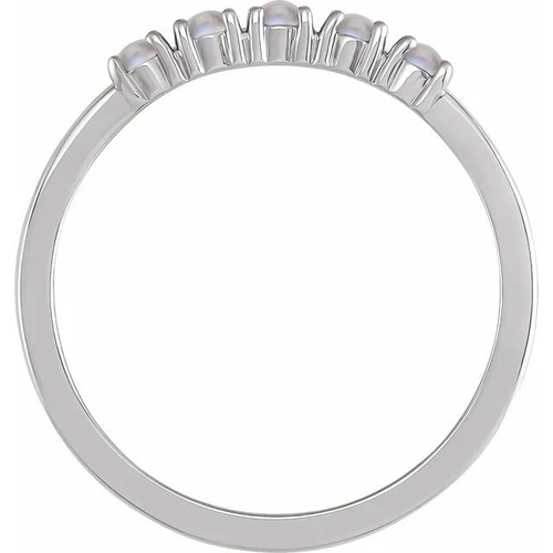 Platinum Natural Rainbow Moonstone Cabochon Stackable Ring