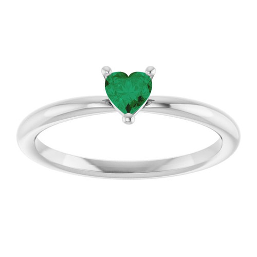 Sterling Silver Lab-Grown Emerald Heart Solitaire Ring