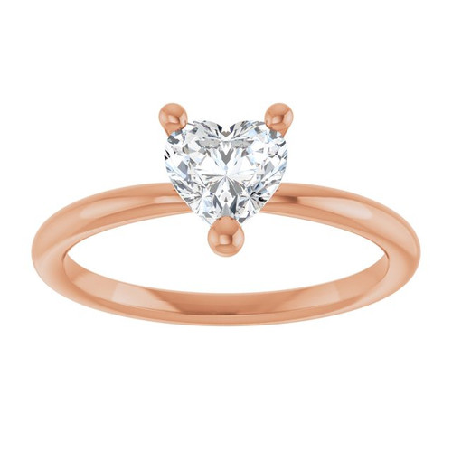 14K Rose Natural White Sapphire Heart Solitaire Ring