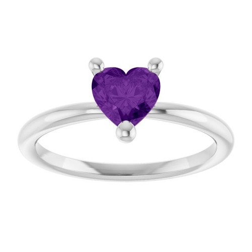 Sterling Silver Natural Amethyst Heart Solitaire Ring