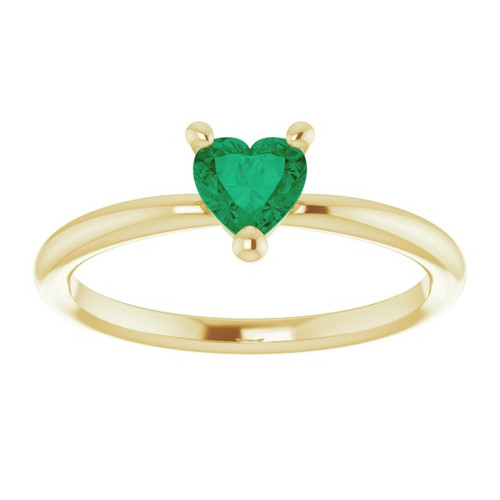 14K Yellow Lab-Grown Emerald Heart Solitaire Ring