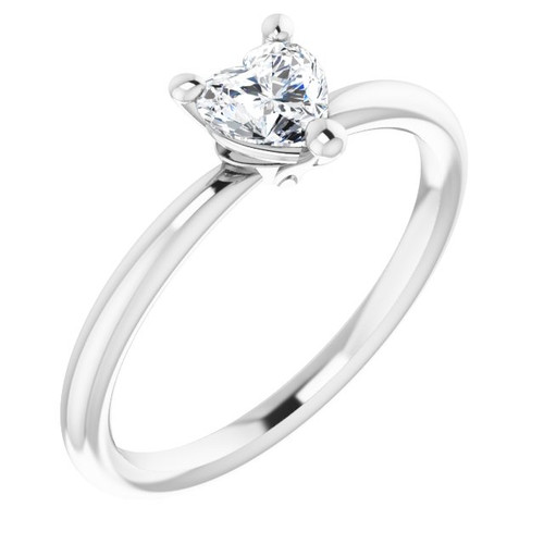 14K White Natural White Sapphire Heart Solitaire Ring