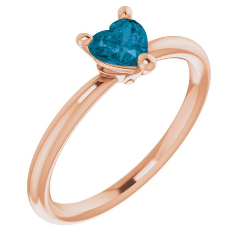 14K Rose Natural London Blue Topaz Heart Solitaire Ring