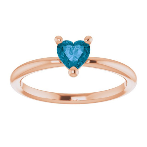 14K Rose Natural London Blue Topaz Heart Solitaire Ring