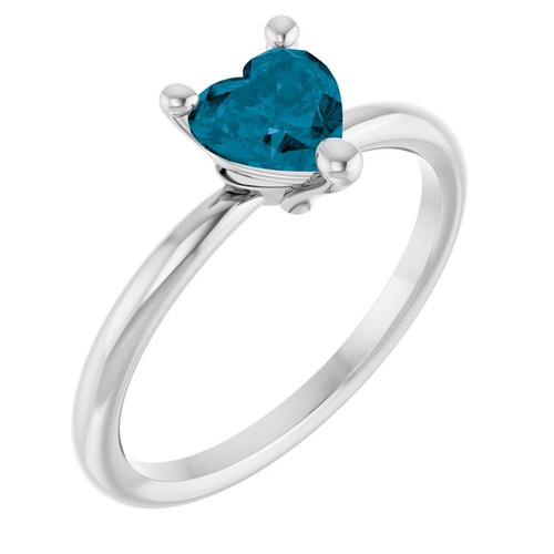 Platinum Natural London Blue Topaz Heart Solitaire Ring