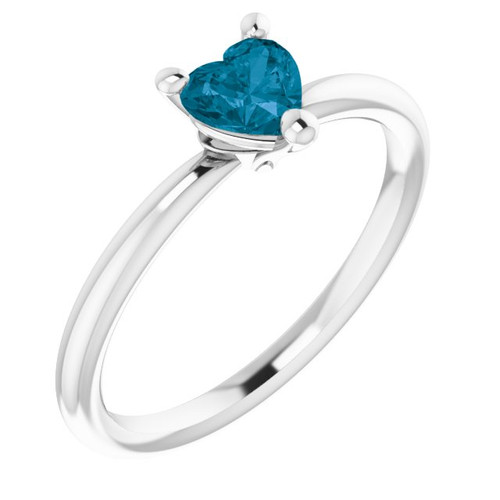 14K White Natural London Blue Topaz Heart Solitaire Ring